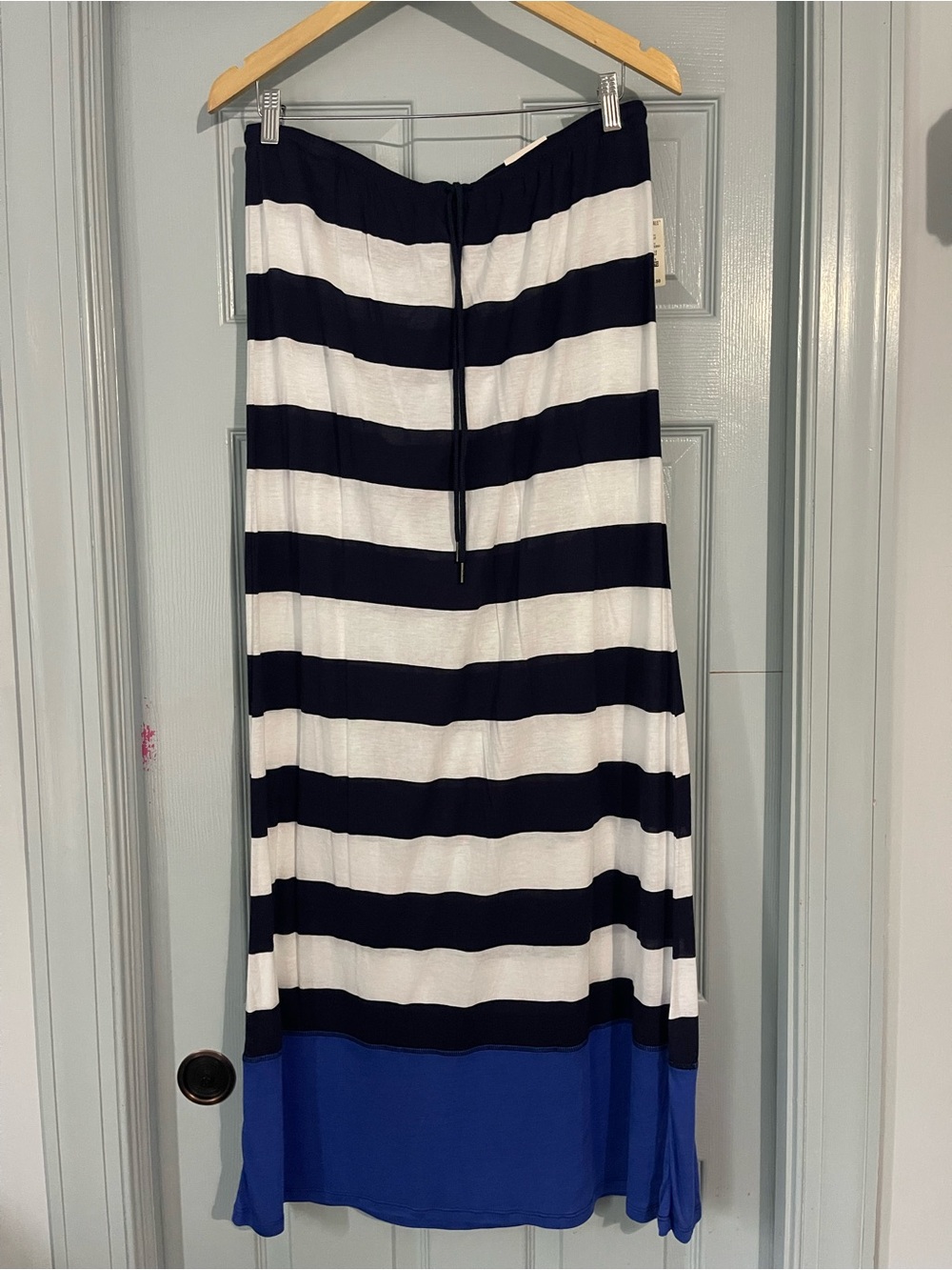 Aeropostale Navy and White Striped Maxi Skirt with Blue Hem